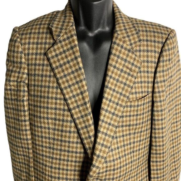 Vintage Wilkes Bashford Wool Blazer Jacket 38 Brown Check 2 Button Lined Pockets - Picture 2 of 6
